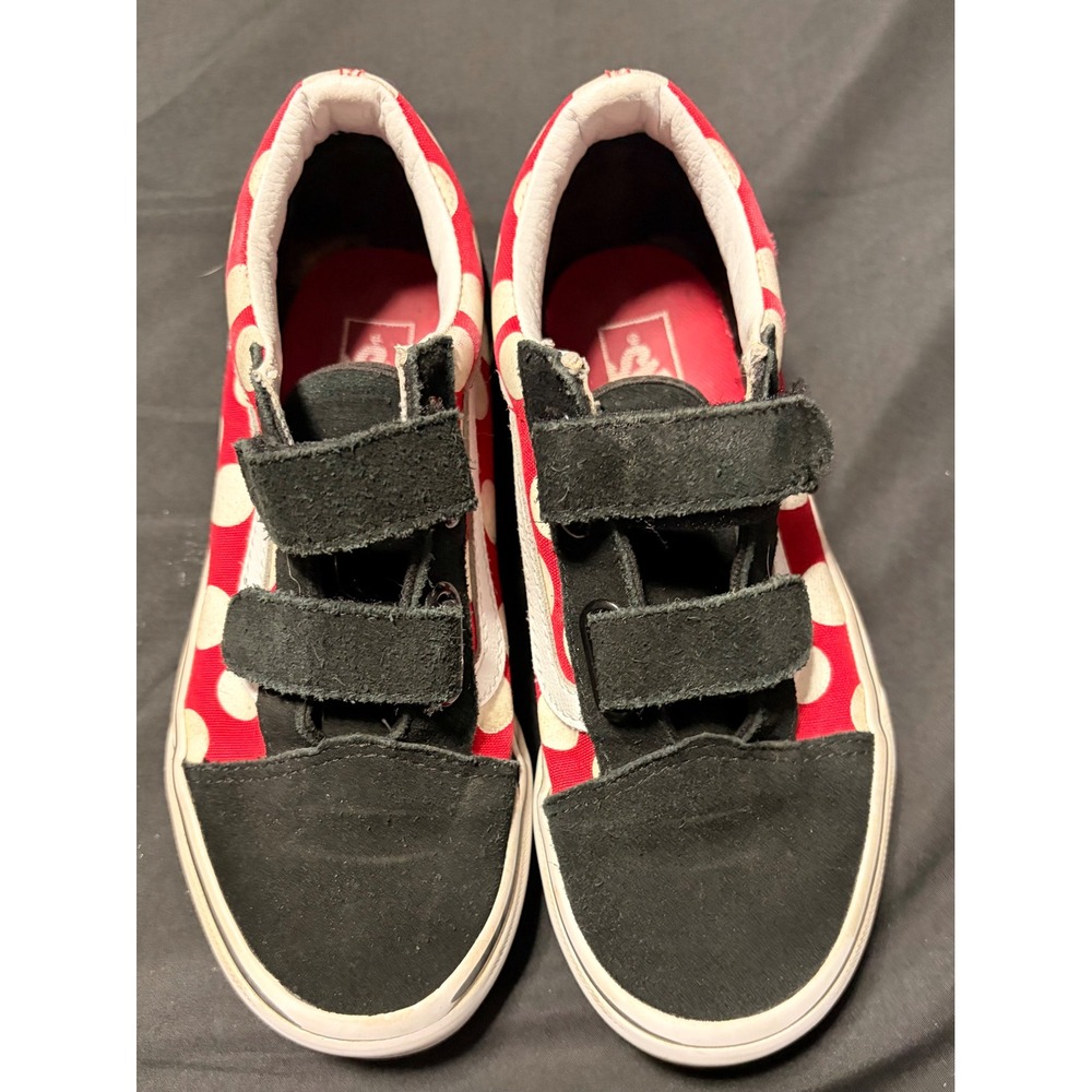 Vans Old‎ Skool V Kids 3.0 Minnie Mouse Polka Dot Red Black Suede Sneakers